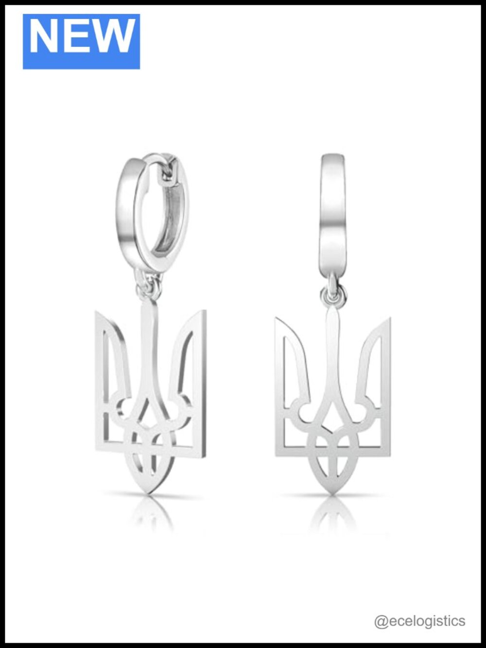 Ukrainian Tryzub Drop Huggie Earrings Sterling Silver Dangle Women